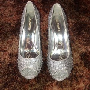 Cute silver sequin heels